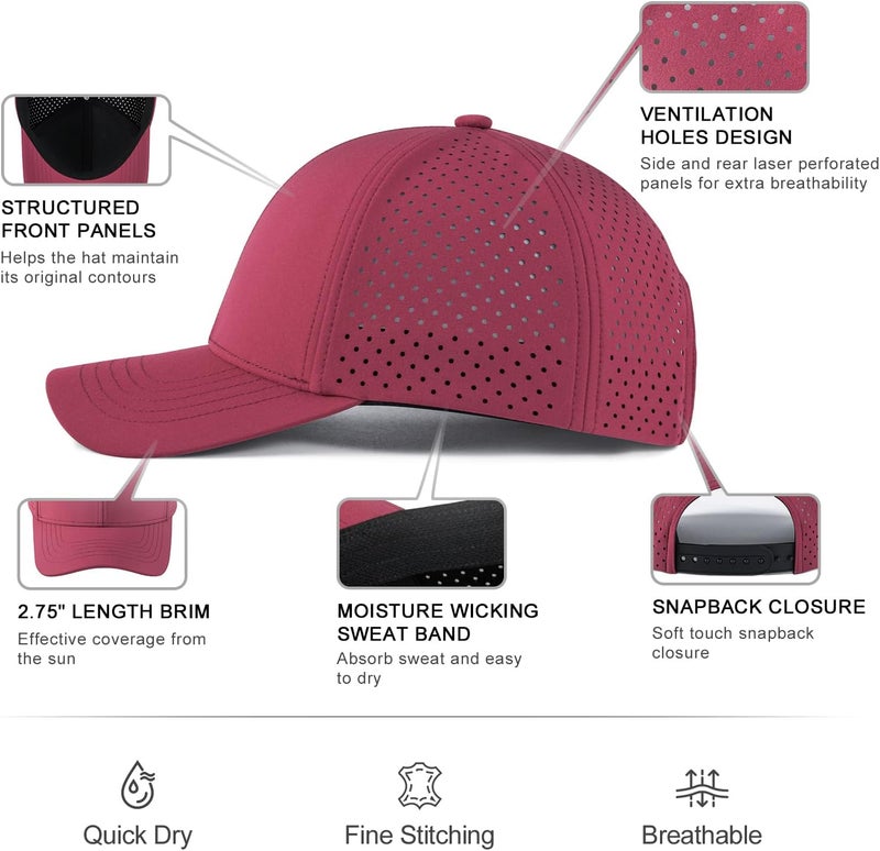 VOBOOM Men Quick Dry Baseball Cap Laser Cut Mesh Ball Curved Brim Snapback Hat - Image 5